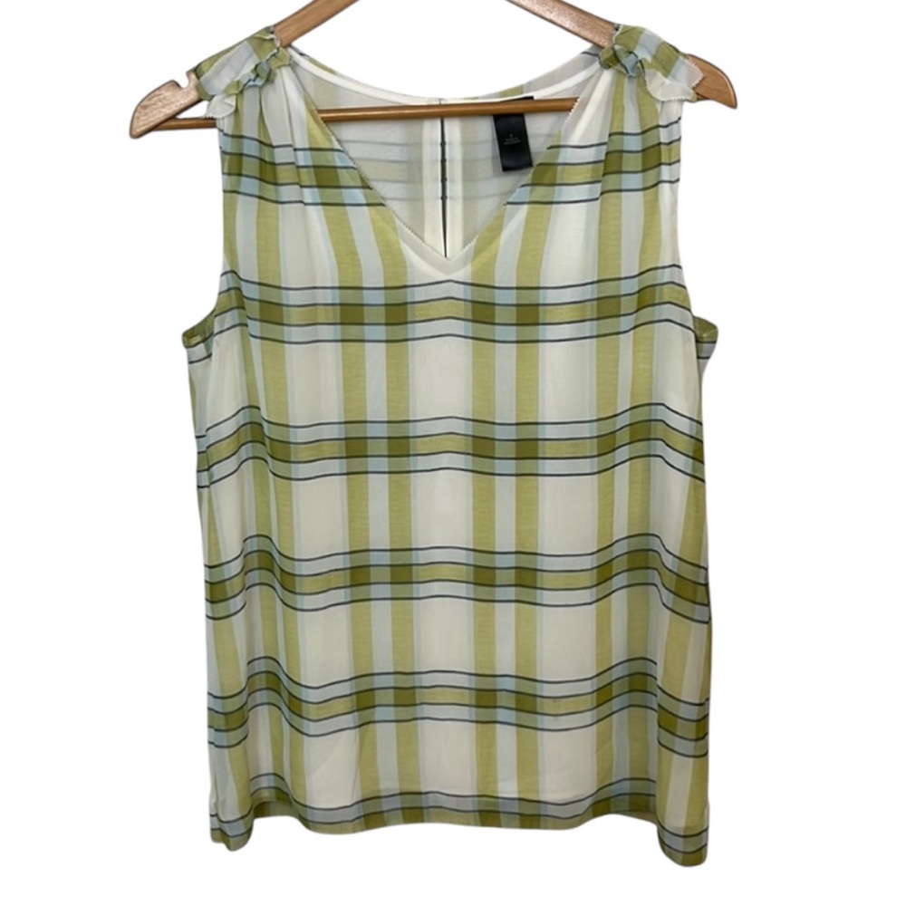 H9- ANN TAYLOR Small green Plaid Tank Top